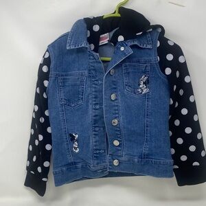 Warner Bros. Blue Denim Jacket with Black Polka Dot Sleeves